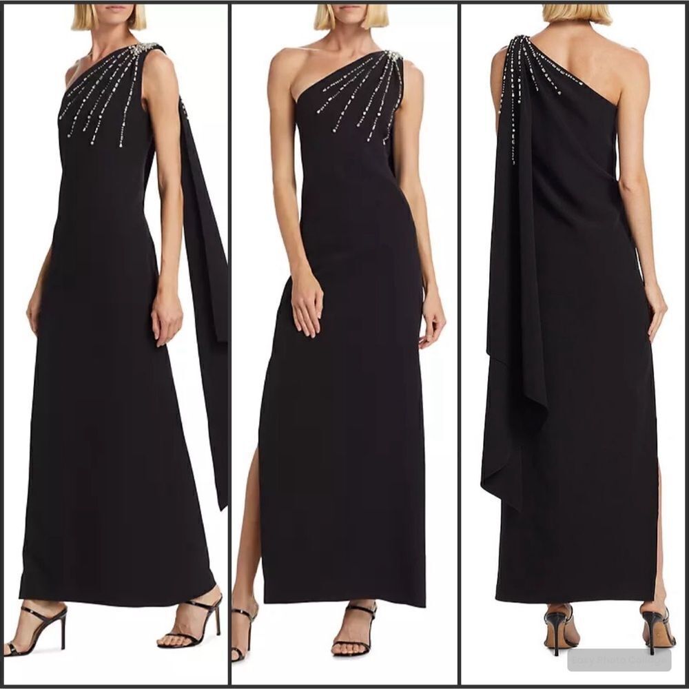 Sachin & Babi  Leslie Asymmetric Embellished Stretch Crepe Gown Black 4